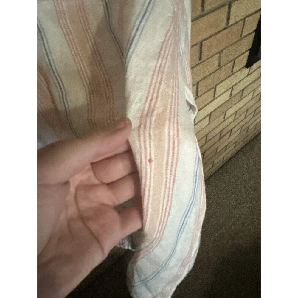 NWT L.L. Bean Women's Premium Linen Shirt Splitneck Stripe Sunrise Pink - Picture 7 of 8